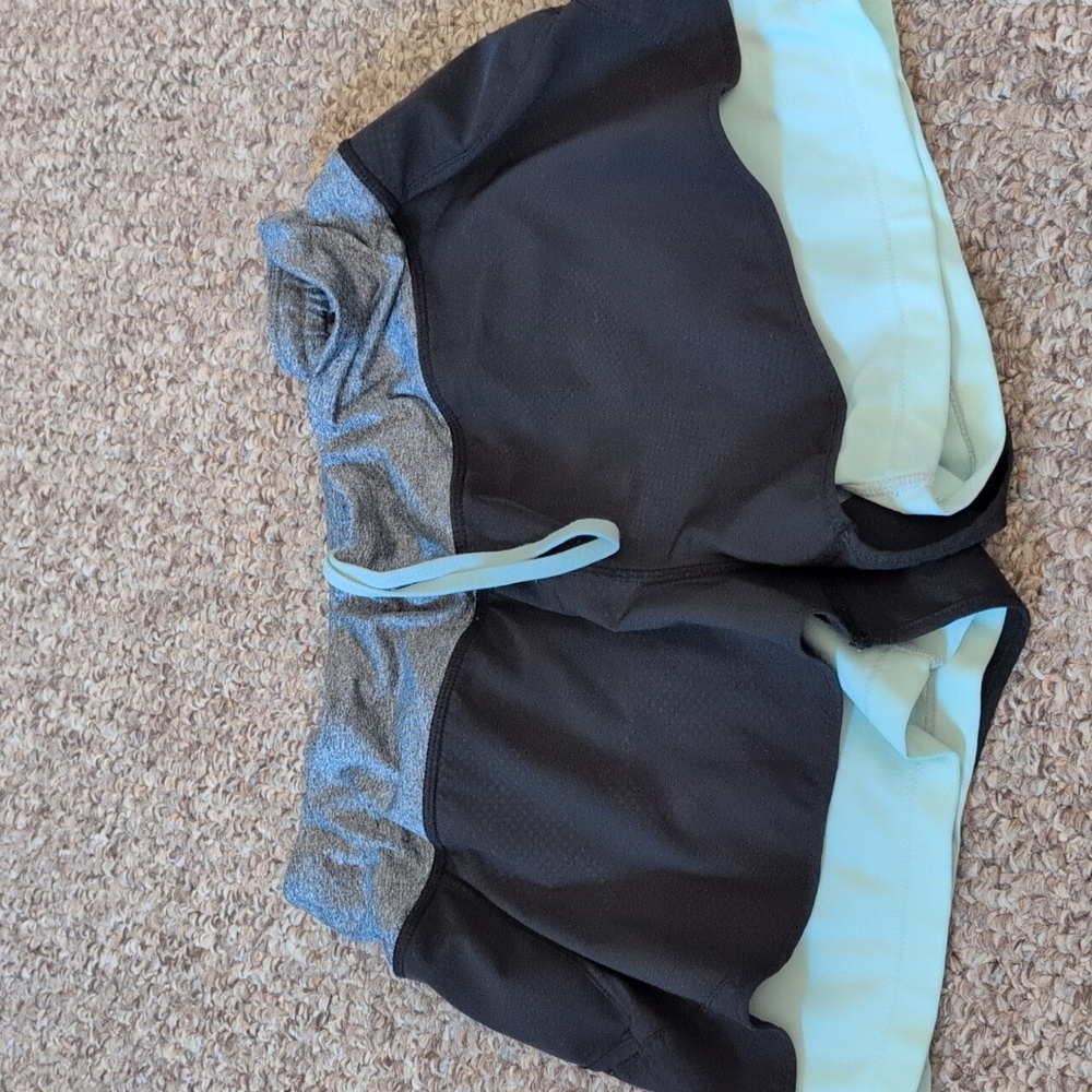 MPG Black and Gray Athletic Shorts with Light Blue Trim